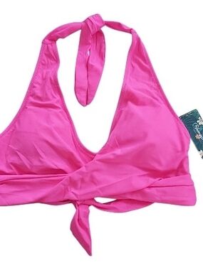 NWT Blooming Jelly Hot Pink Wrap Halter Bikini Top Size XXL